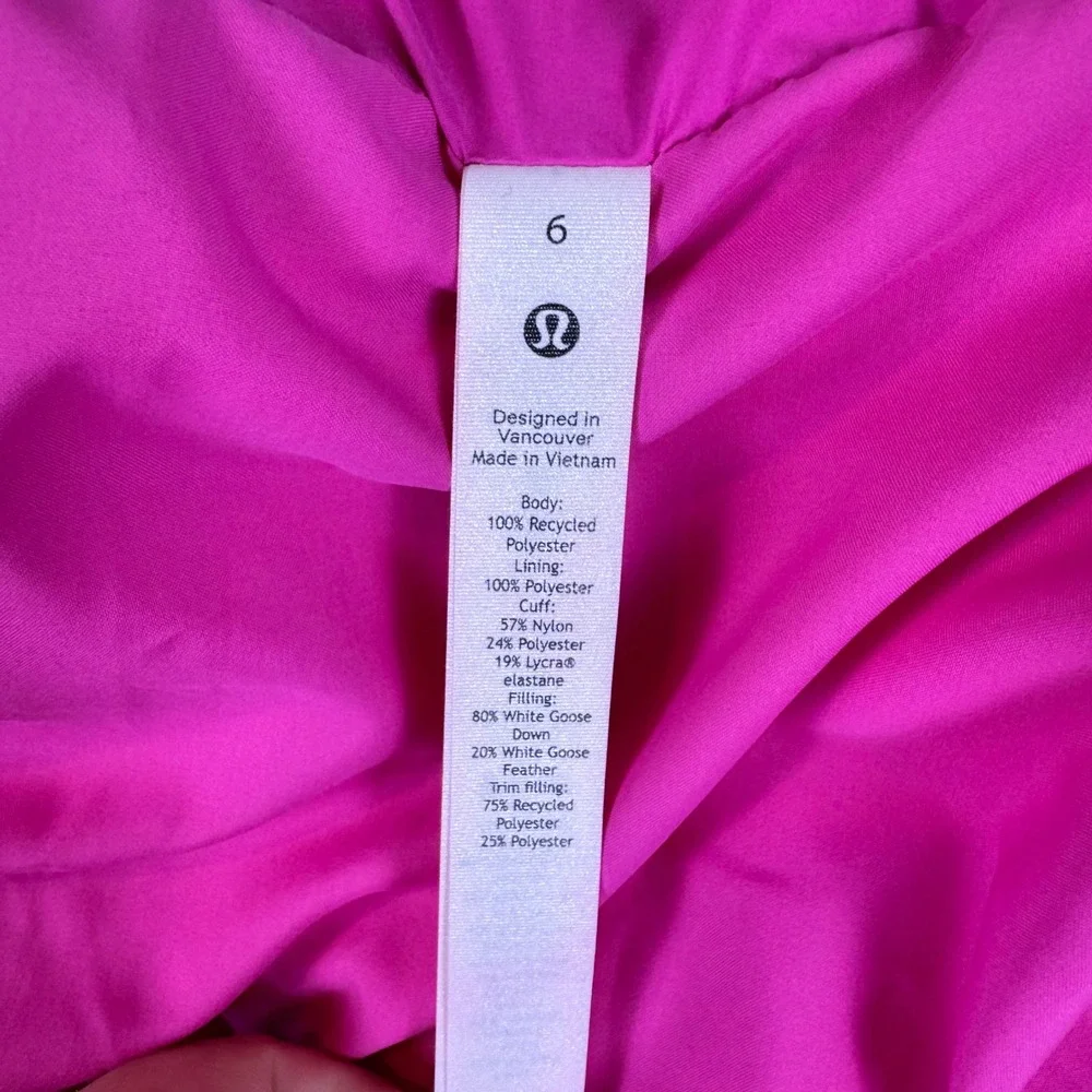 Lululemon Wunder Puff Cropped Jacket Sonic Pink Down Puffer Coat Size 6